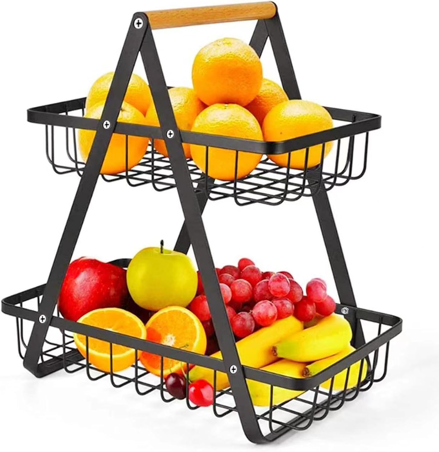 V178-36147-202507301405-00 CARLA HOME 2-Tier Fruit Basket Stand for Kitchen Countertop for Fruits, Vegetables, Bread & Snacks with Wooden Handle - Image 1