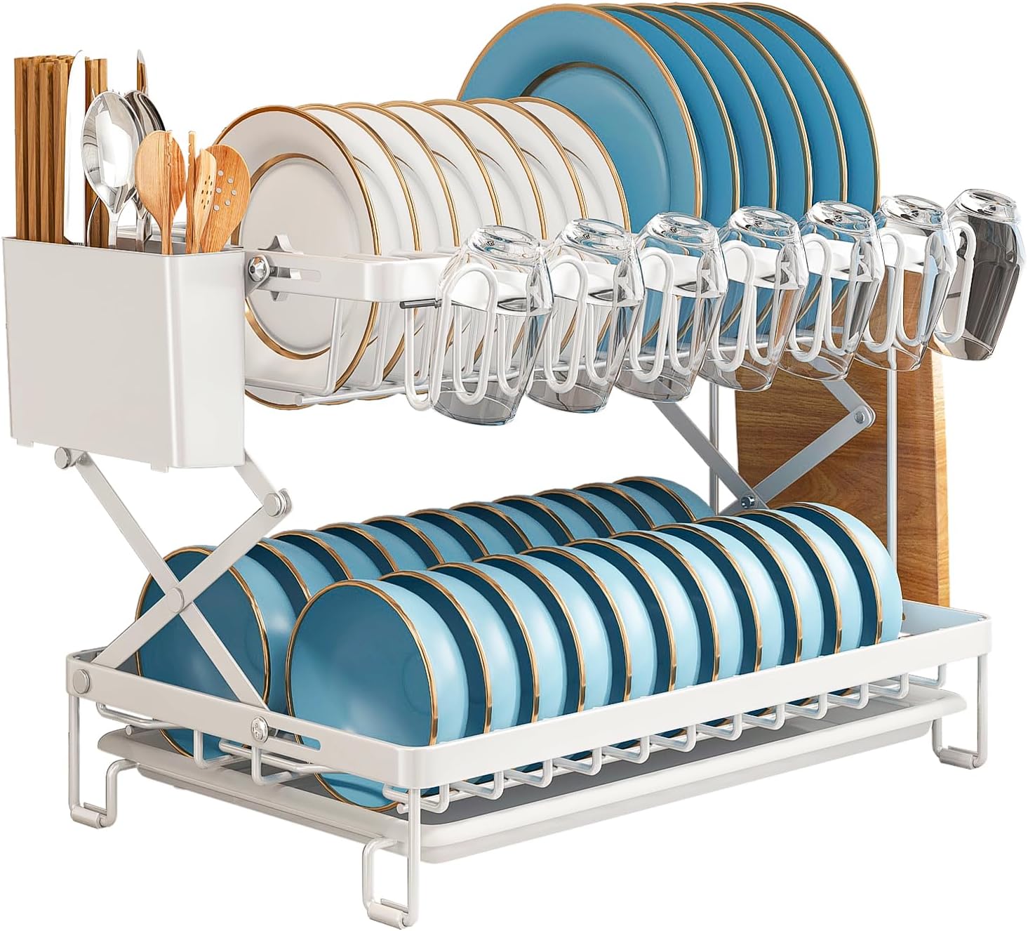 V178-36168-202507301354-00 CARLA HOME 2-Tier Dish Drying Rack with Drainage Tray, Utensil Holder, Cup Hooks & Cutting Board Rack for Kitchen (White) - Image 1