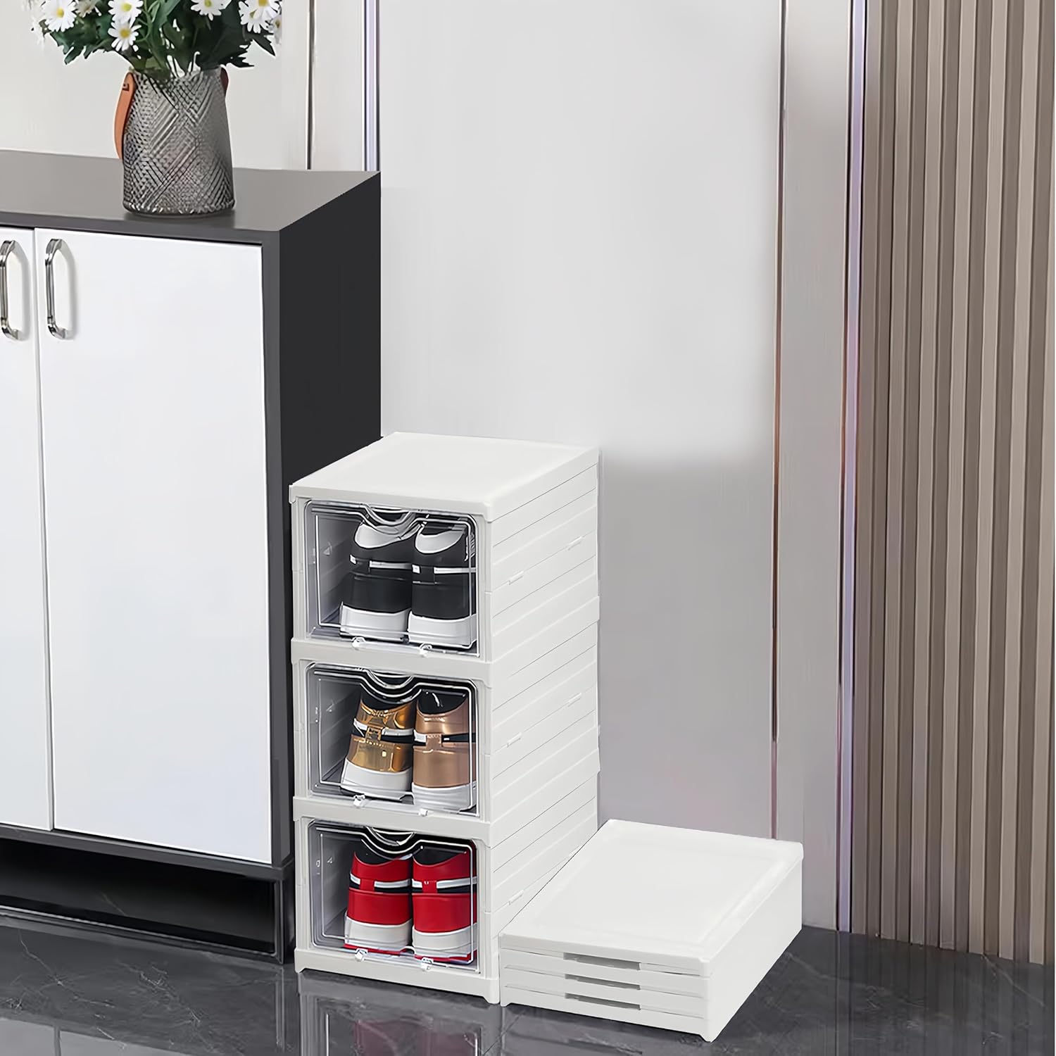 V178-36189-202507301350-00 CARLA HOME 3-Tier Stackable Shoe Storage Box Organizer with Clear Door for Closet, Entryway or Cabinet - Image 1