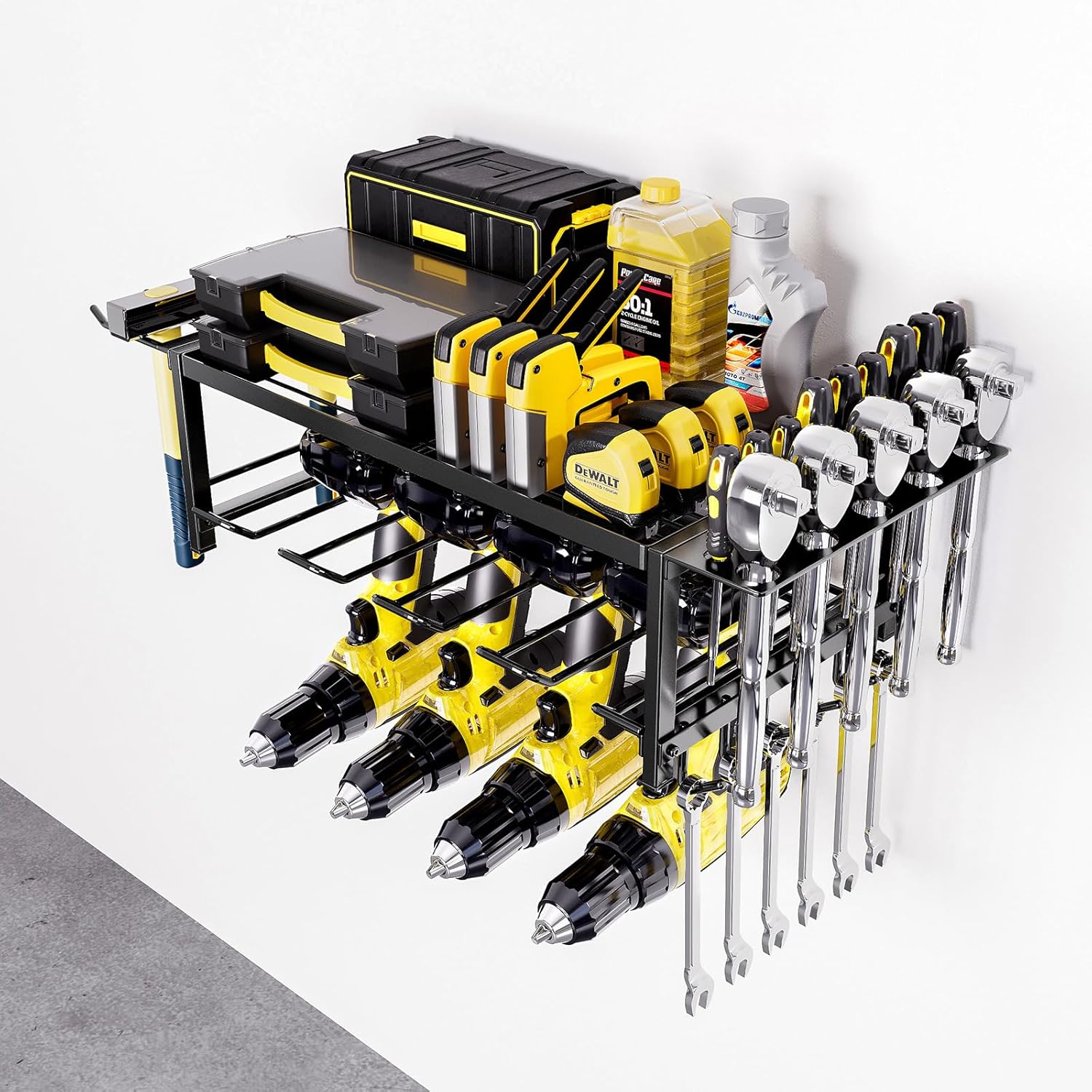 V178-36223-202507301341-00 CARLA HOME 2-Tier Power Tool Rack Organizer Wall Mount with Drill Holder & Wrench Hooks for Cordless Tools & Workshop Organization - Image 1