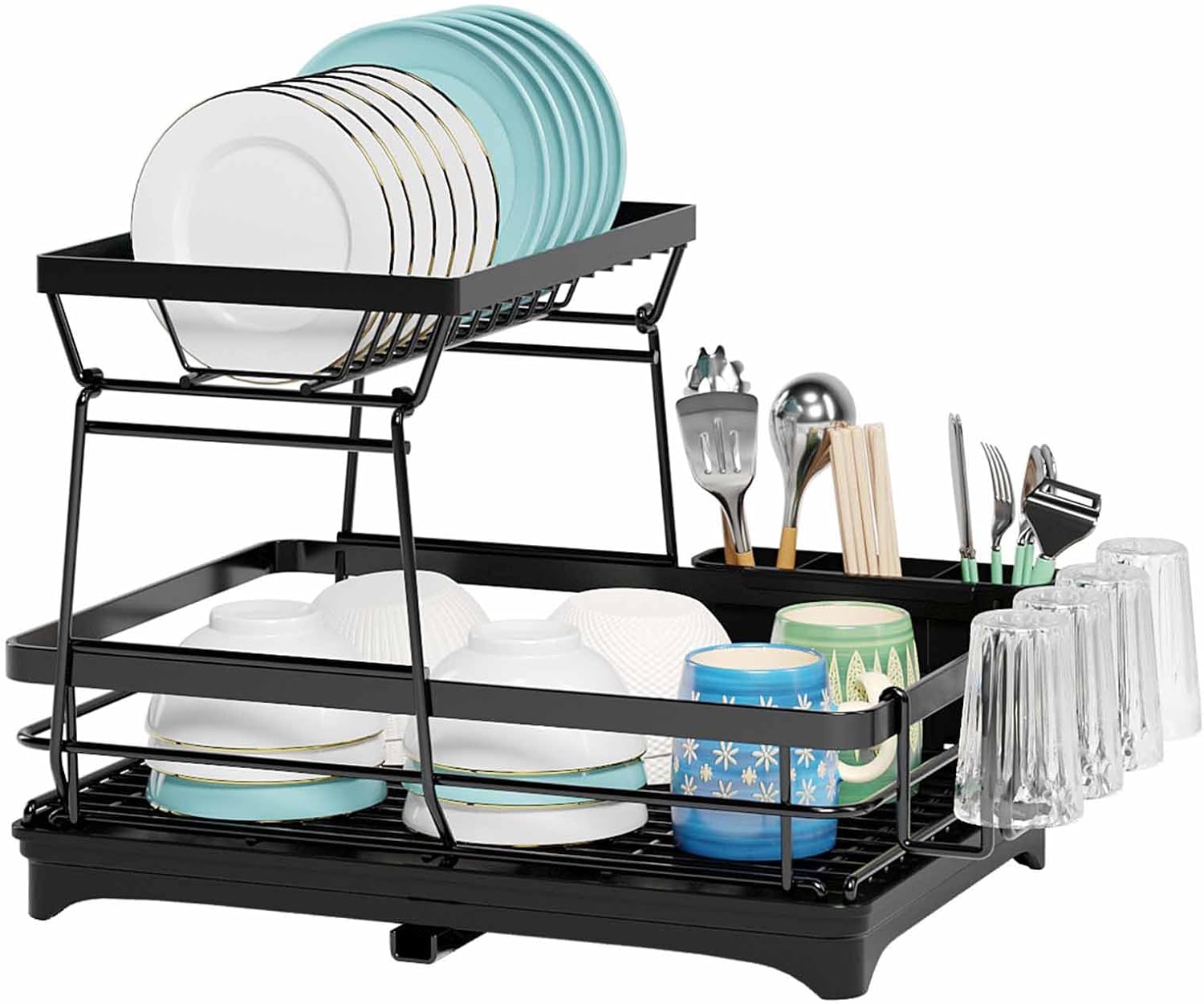 V178-36250-202507301410-00 CARLA HOME 2-Tier Dish Drying Rack for Kitchen Counter with Drainboard, Utensil Holder, Cup Rack & Cutlery Organizer - Image 1