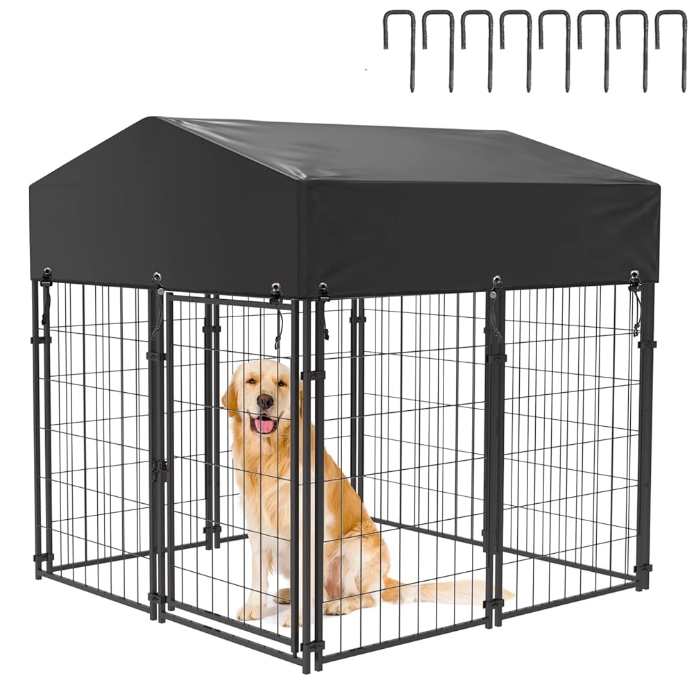 V178-66732-202508050952-00 Outdoor Dog Kennel XS Pet Cage with Roof & Cover 127x120x134cm - Image 1