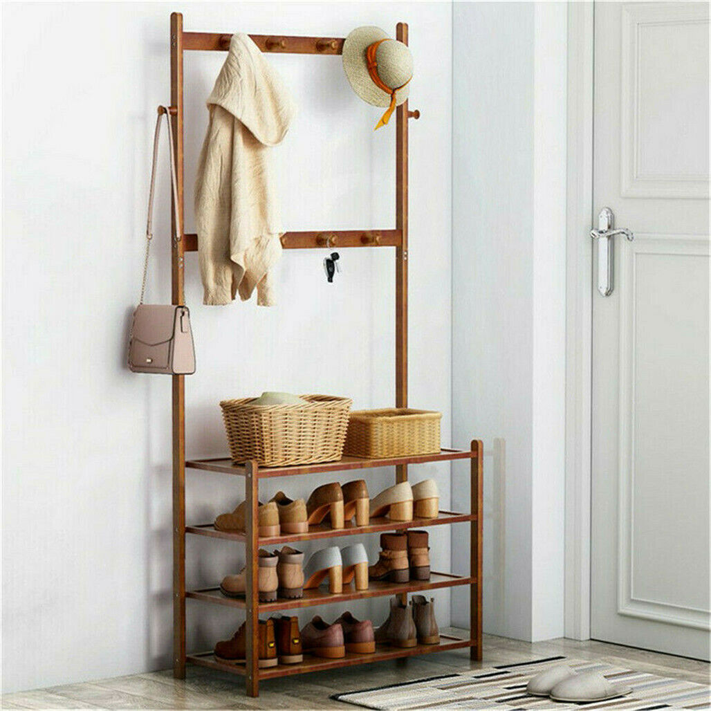 V178-66750-202508051010-00 Bamboo 5-Tier Hat Coat Shoe Rack Entryway Bench Hanger Storage - Image 1