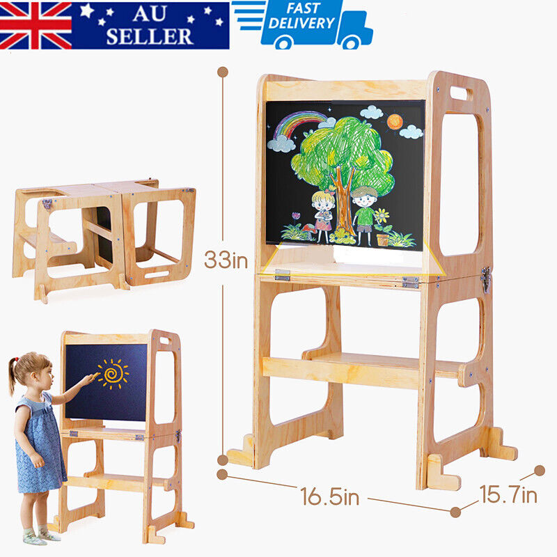 V178-66811-202508051035-00 Wooden Toddler Step Stool Learning Tower Kitchen Safety - Image 1