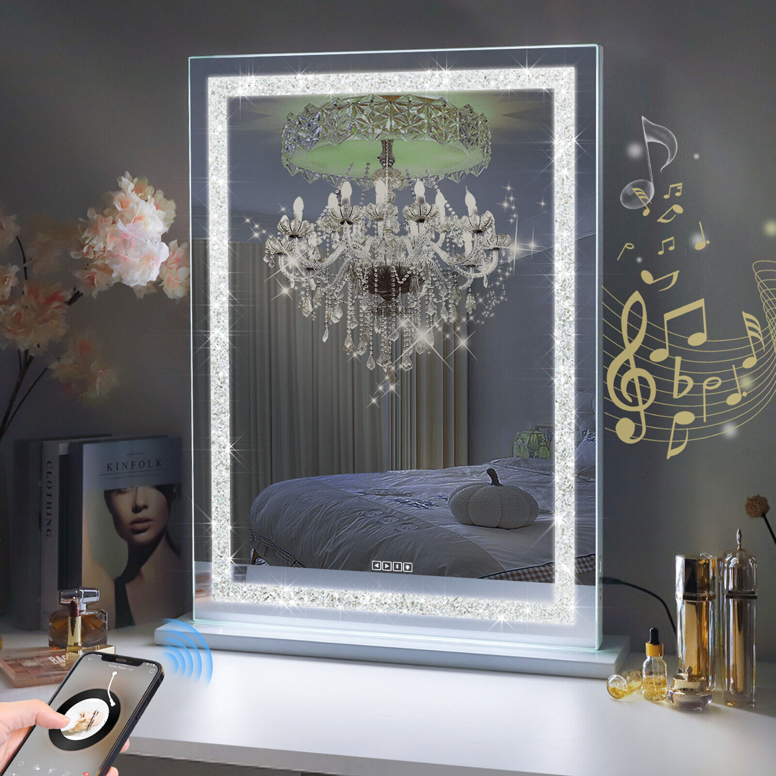 V178-66828-202508051045-00 Crystal Vanity Mirror 80CM LED Bluetooth Magnifying - Image 1