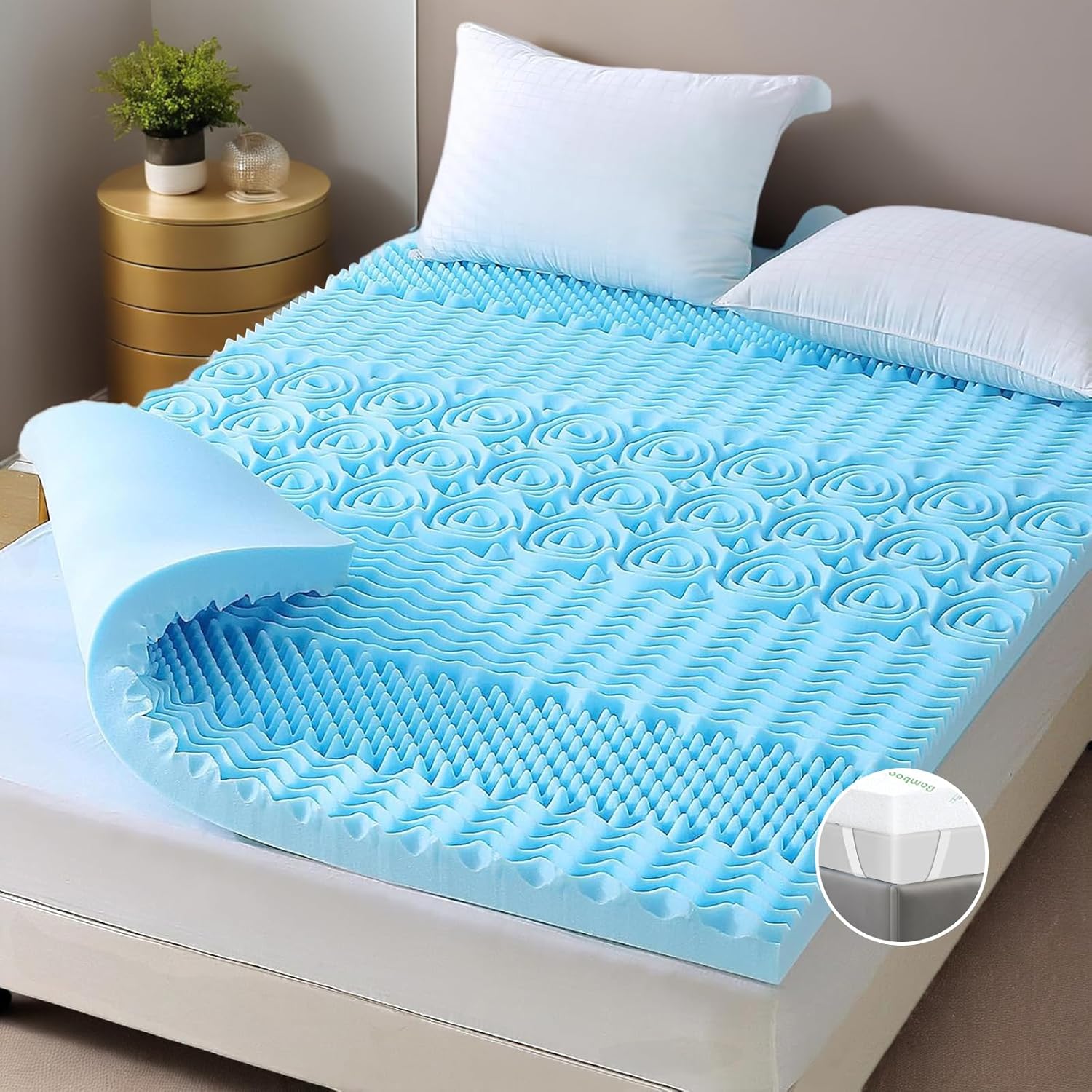 V178-66888-202508050855-00 Double Bamboo Memory Foam Mattress Topper 7-Zone 8cm - Image 1