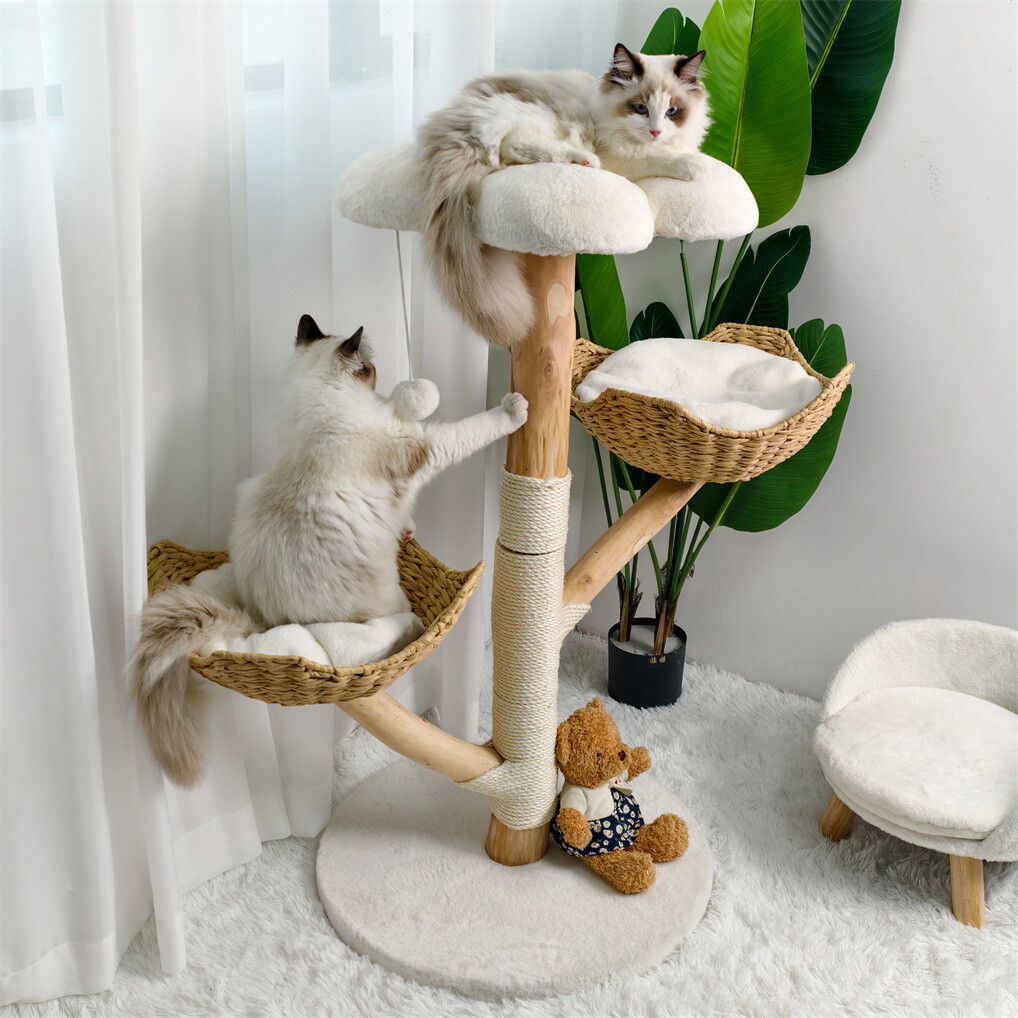 V178-66927-202508050915-00 Cat Tree Scratcher Plush Sisal Willow Wood w Basket Cushion - Image 1