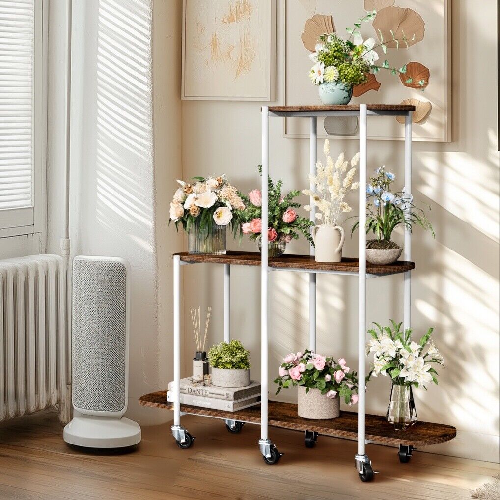 V178-66987-202508050945-00 Plant Stand with Wheels Indoor Outdoor Flower Rack Display - Image 1