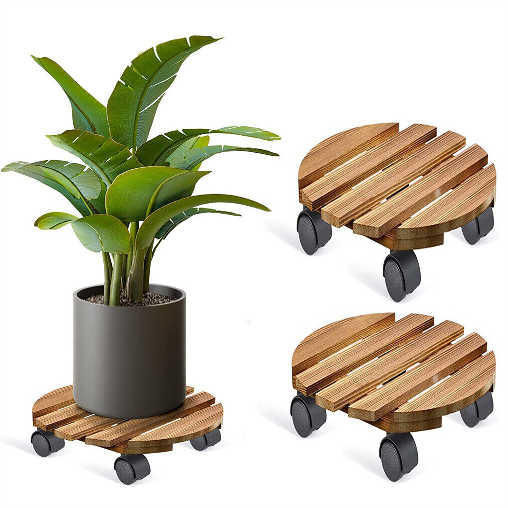 V178-66995-202508050945-00 Wooden Plant Caddy Stand 2-Pack 360� Rotating Casters - Image 1