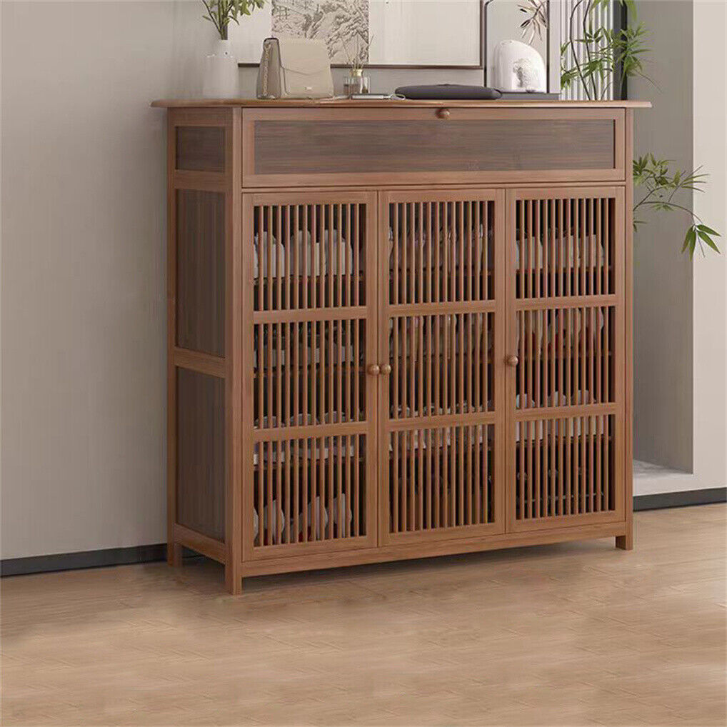 V178-67001-202508050952-00 Wooden Shoe Rack XL 4 Tier 3 Doors Drawers Shelves Cabinet Organizer - Image 1