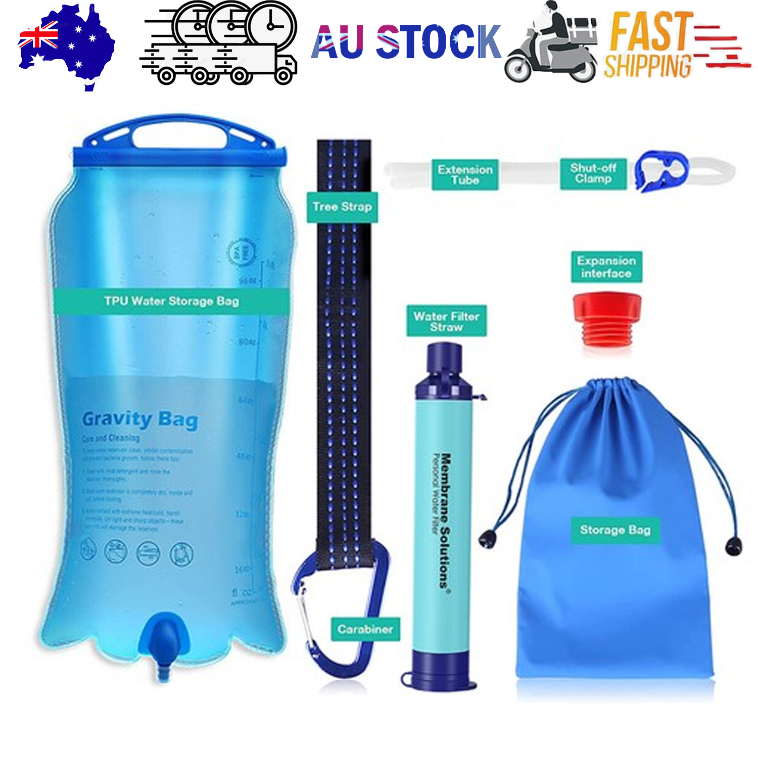 V201-W13583901-202508041421-00 Survival Portable Water Purifier Filter Straw Gravity Water Filtration System 3L - Image 1