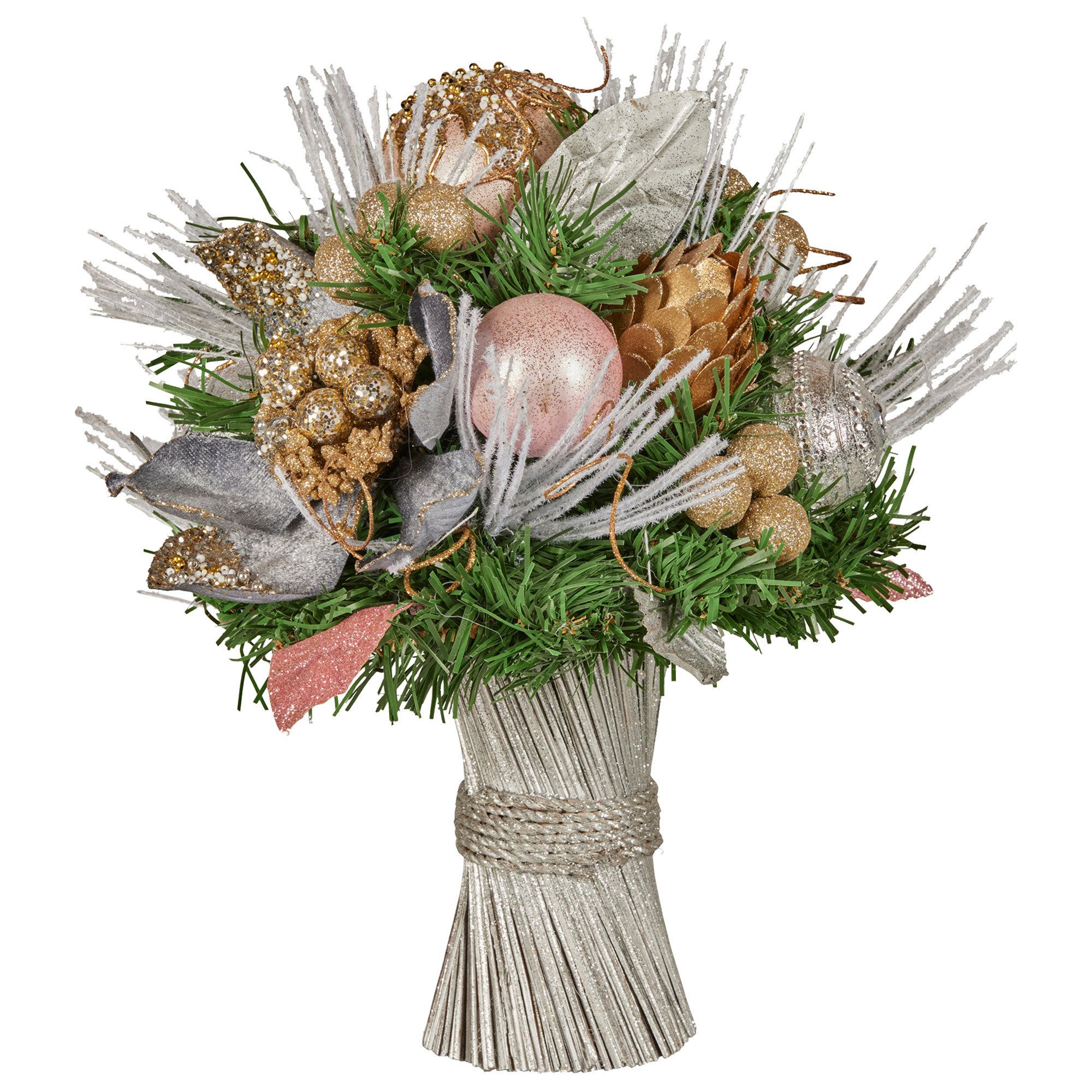 V240-112_GUE521-202509090836-00 Christabelle 33cm Christmas Bouquet Pre Decorated Holiday Floral Arrangement w/Jewelled Baubles, Berries, Flowers & Pine - Image 1