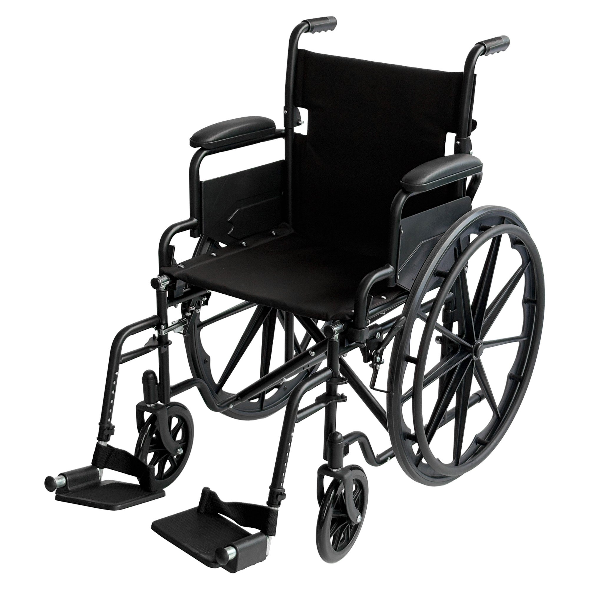 V240-WCR-MAS-025-BK-202507070840-00 Orthonica New Steel Wheelchair In Black Foldable Lightweight Disability Aid Portable Heavy-duty 24-inch Adjustable Footrest Steel Frame - Image 1