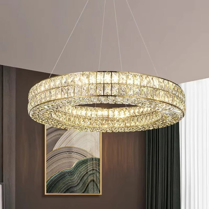 V255-BAM-C33321-60-202509221022-00 BAMDECOR C3332/1 Round Luxury Crystal Chandelier Modern LED Crystal Chandelier LED Ring Pendant Light Stainless Steel Ceiling Lamp Hanging Lights,for Dining Living Room (Gold) - Image 1