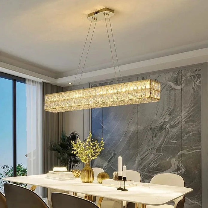 V255-BAM-C3332L-12-202509221021-00 BAMDECOR C3332/L Linear Luxury Crystal Chandelier Modern LED Crystal Chandelier LED Ring Pendant Light Stainless Steel Ceiling Lamp Hanging Lights,for Dining Living Room (Gold) - Image 1