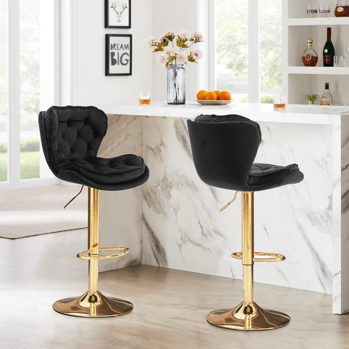 V255-GP2210R-BLACK-202509191130-00 SERENITà Swivel Bar Stools Set of 2 Counter Height Barstools with Back Velvet Upholstered Adjustable Stool Chair Mid Century Modern Bar Stool for Kitchen Island (Black) - Image 1