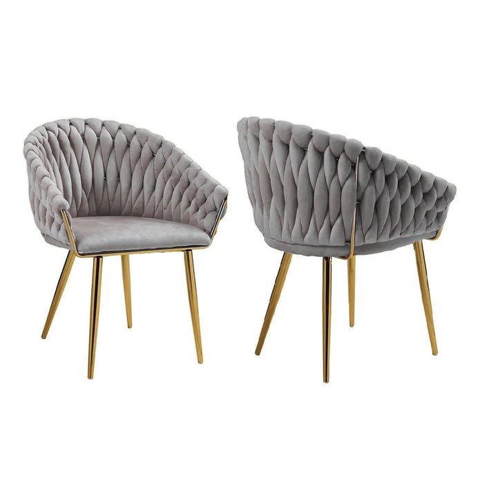 V255-SE-GP1801-DC-GREY-202508300011-00 SERENITà Grey Modern Velvet Dining Chairs, Upholstered Living Room Chair with Woven Back and Golden Metal Legs, Mid-Century Accent Set of 2(Grey) - Image 1