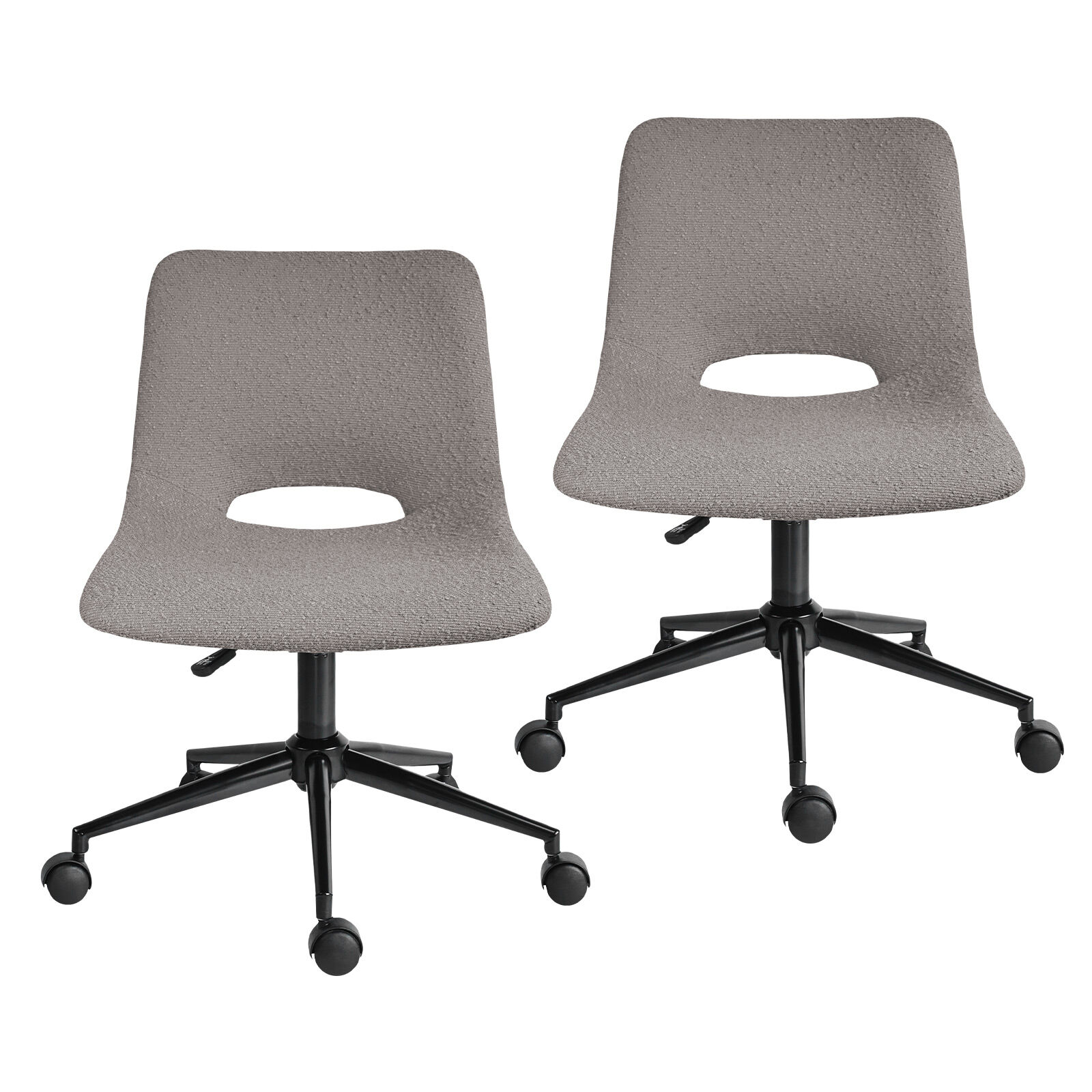 V274-FT-VOC-002BK-LGY2-202509231341-00 2 Set Office Desk Chair - Loop Yarn Fabric Home Swivel Chair Cut-Out Seat HALO GREY - Image 1
