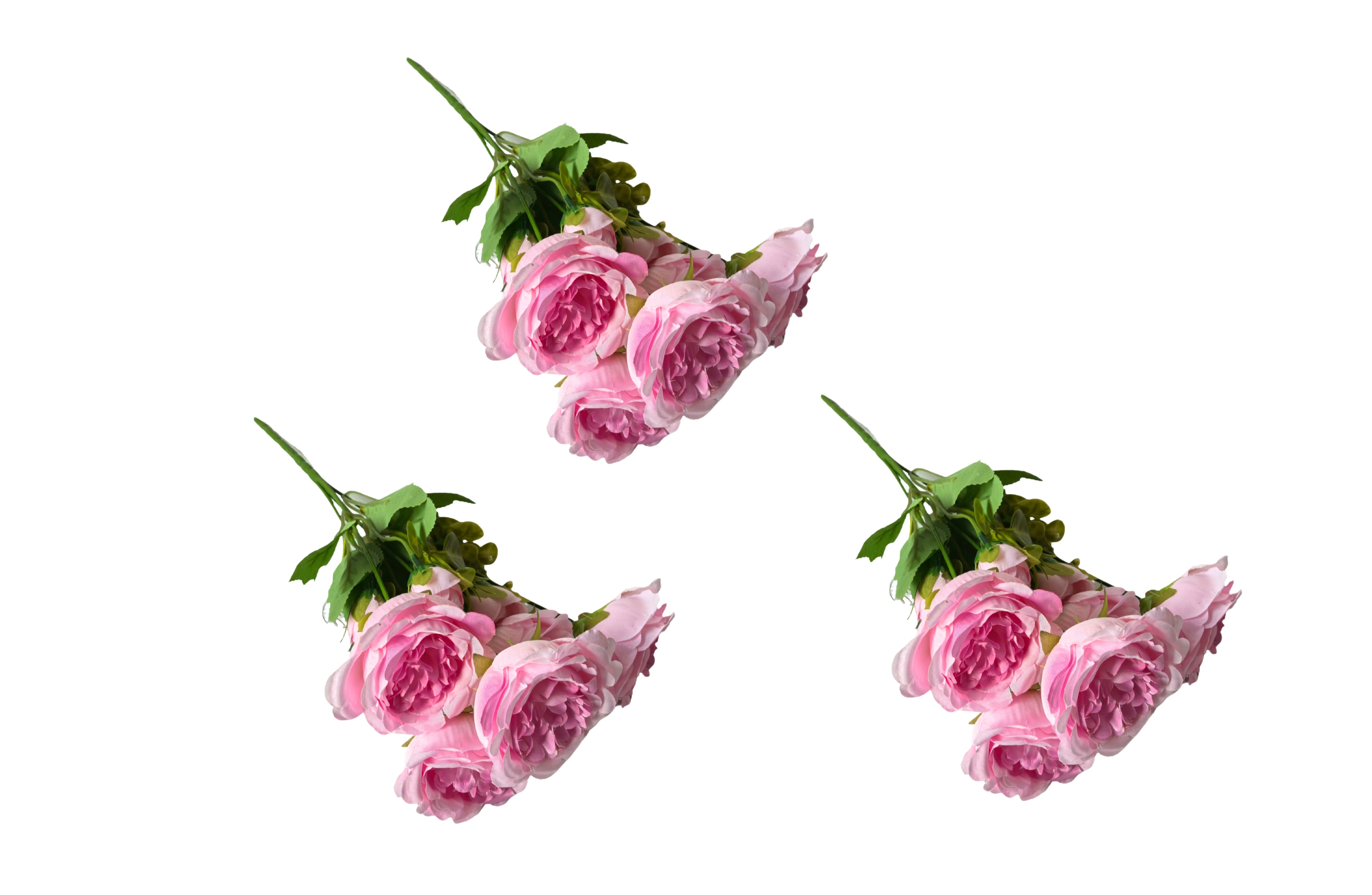 V292-HD-PLANT-ROSE-31CM-PINK-SO3-202509031649-00 Artificial Rose Bunch – 31cm (Set of 3 Stems, 4 Flowers Each) - Pink - Image 1