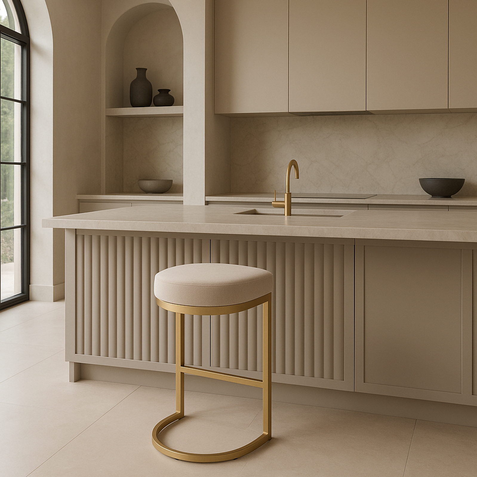 V355-IA-BS9-RT-202509221026-00 Interior Ave - Royale Light Taupe Velvet Kitchen Bar Stool - Image 1