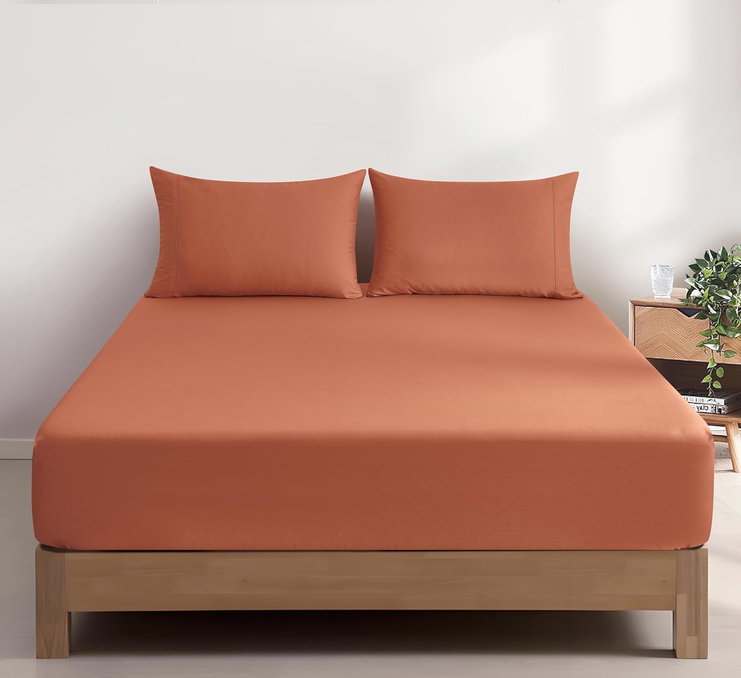 V439-DFSETWASHB-202507150921-00 100% Vintage Washed Cotton Fitted Sheet Combo Set – 100% Natural Cotton, Ultra Soft & Breathable – Includes Fitted Sheet & Pillowcases – Machine Washable (Brick, King) - Image 1