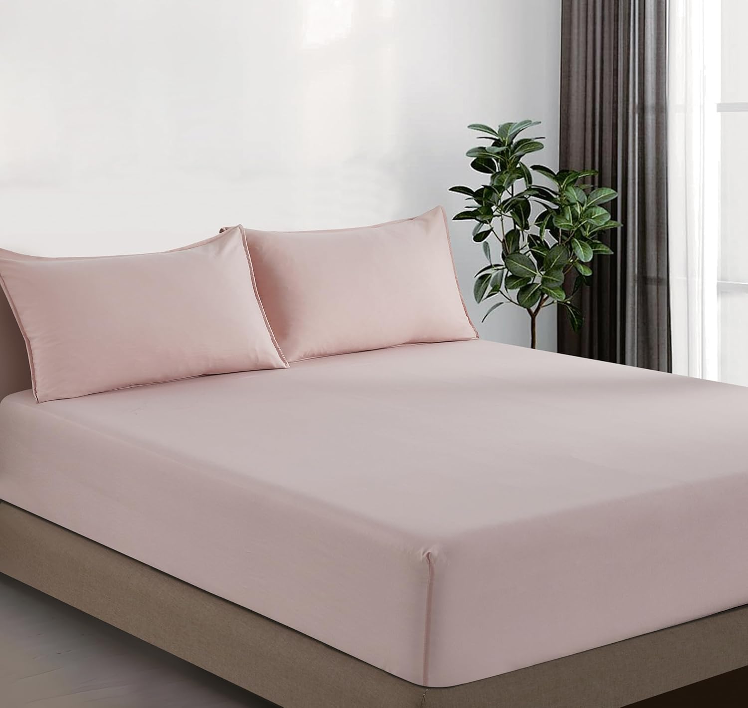 V439-DFSPINKWM-202507150916-00 100% Vintage Washed Microfibre Fitted Sheet Set – Ultra Soft & Lightweight All-Season Fitted Sheet with 2 Pillowcases (Pink, King Size) - Image 1