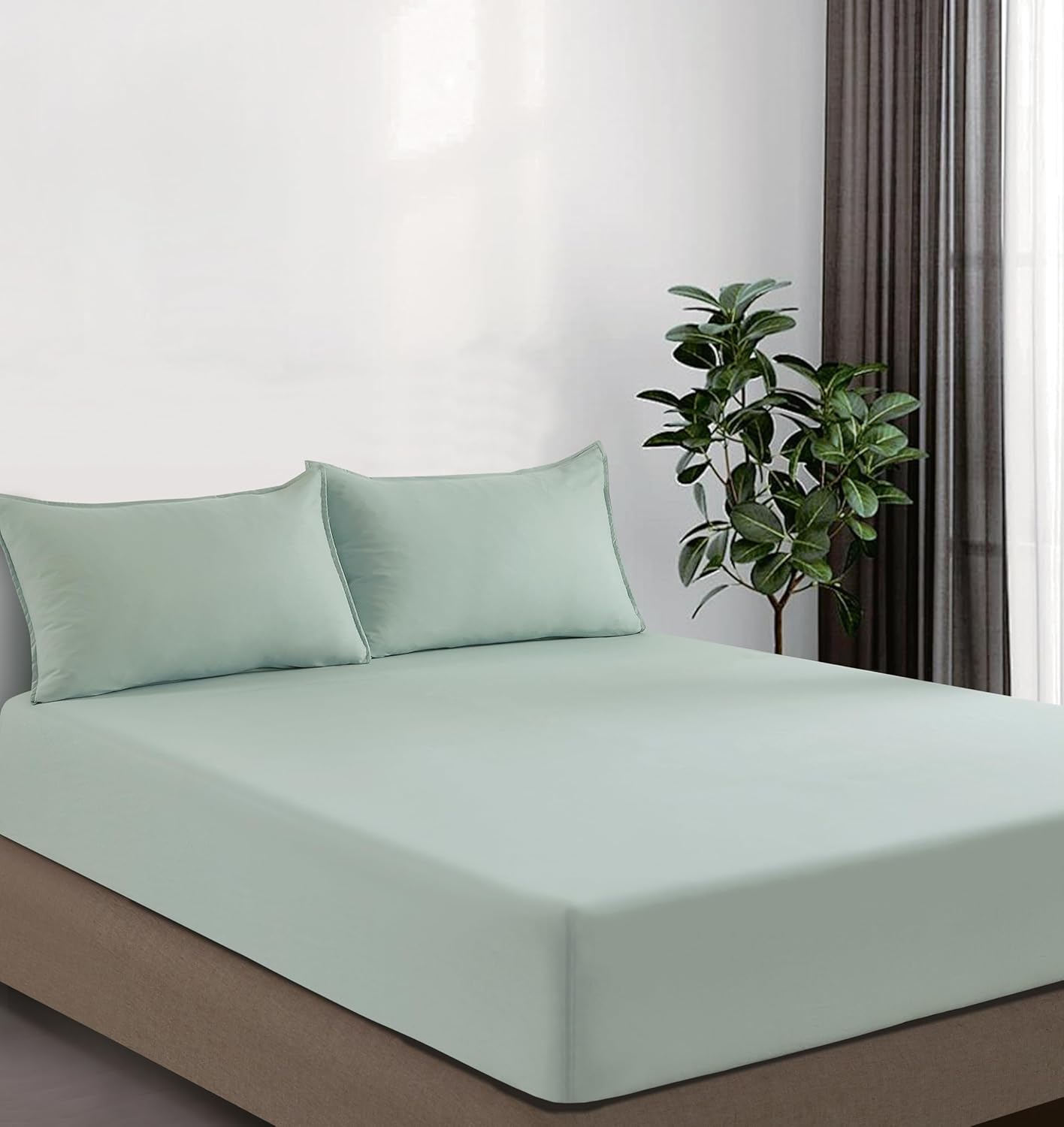 V439-KSFSSAGEWM-202507150920-00 100% Vintage Washed Microfibre Fitted Sheet Set – Ultra Soft & Lightweight All-Season Fitted Sheet with 1 Pillowcase (Sage, King Single Size) - Image 1