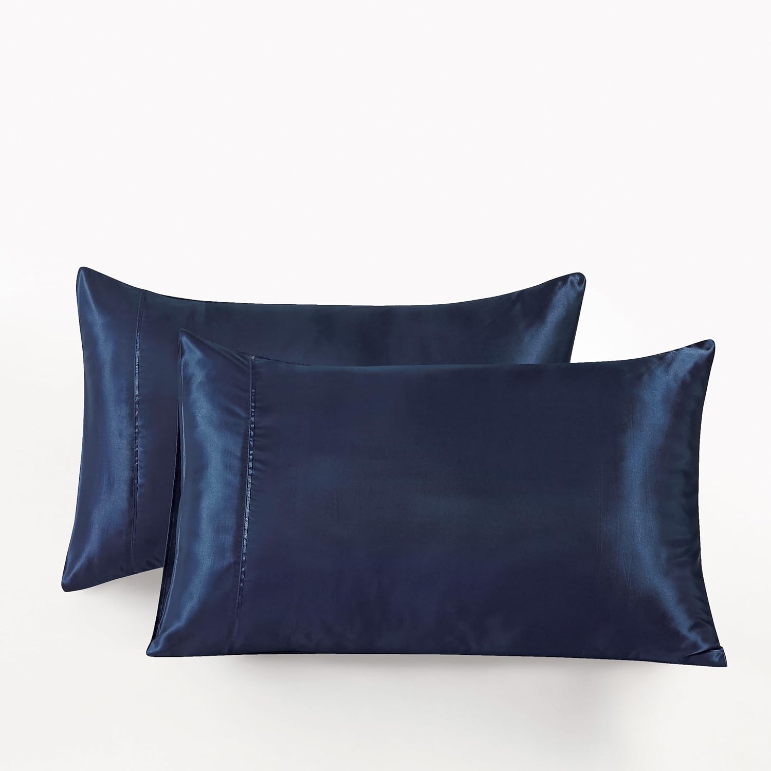 V439-PCSATINNB-202509090846-00 Satin Pillowcases - Silky Soft Polyester Satin with Zipper Closure - Navy Blue, 48cm x 73cm (Twin Pack) - Image 1