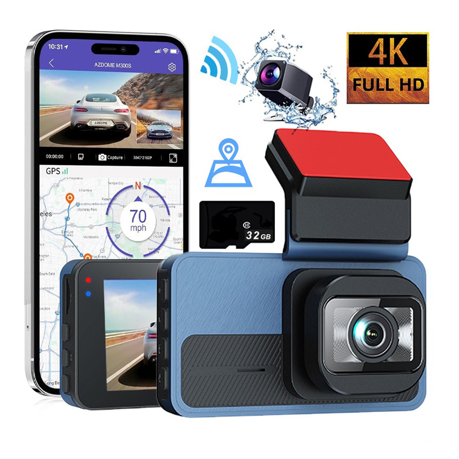 V462-TA-118-01-202507141832-00 4K+2.5K Dual Dash Cam with WiFi GPS ADAS, Front and Rear Car Camera Recorder with 32GB Card - Image 1