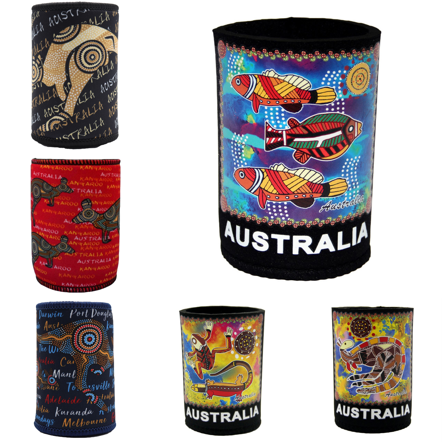 V474-238847-202508071240-00 6x Australia Stubby Stubbie Holder Beer Bottle Tin Can Drink Alcohol Cooler Gift, Aboriginal Art - Image 1