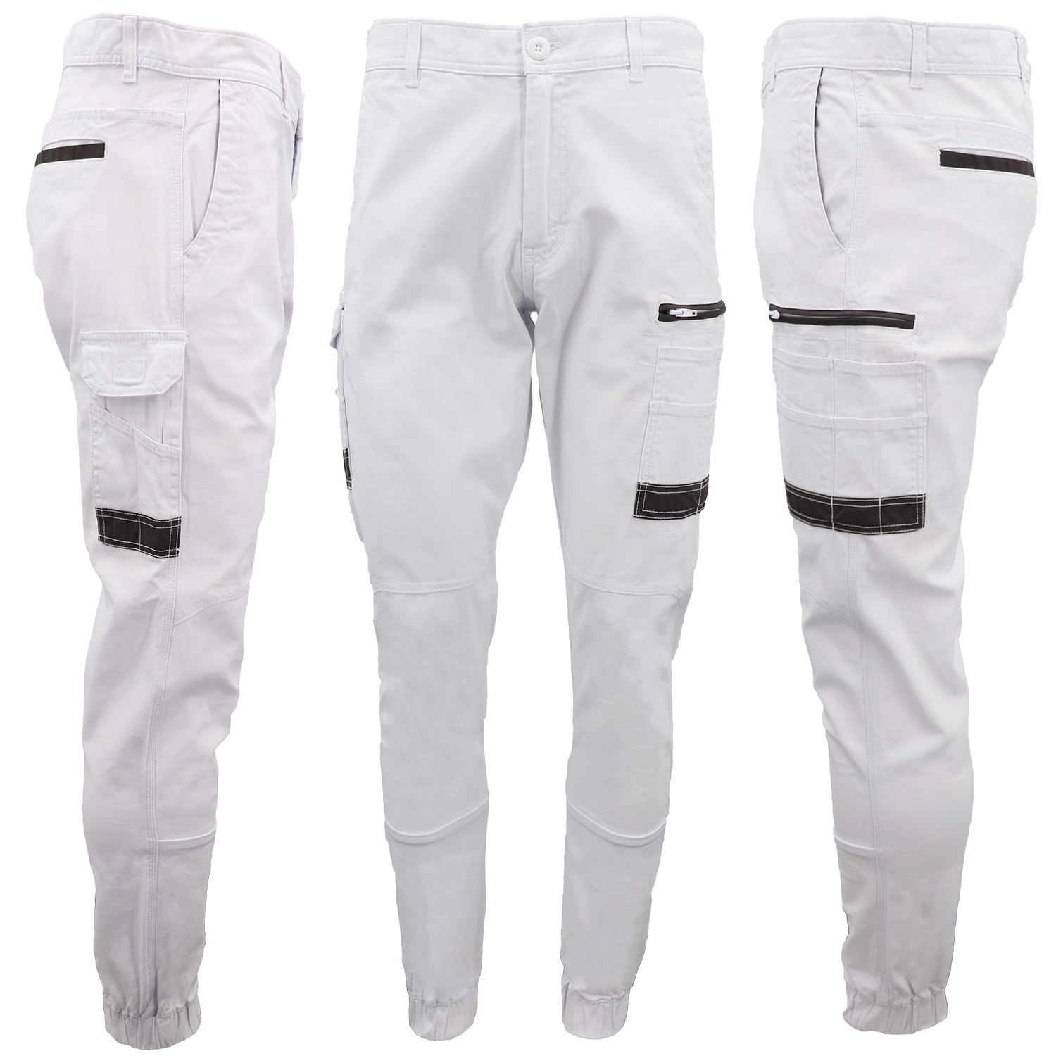 V474-578170-202507050115-00 Men's Cargo Cotton Drill Work Pants UPF 50+ 13 Pockets Tradies Workwear Trousers, White, 32 - Image 1
