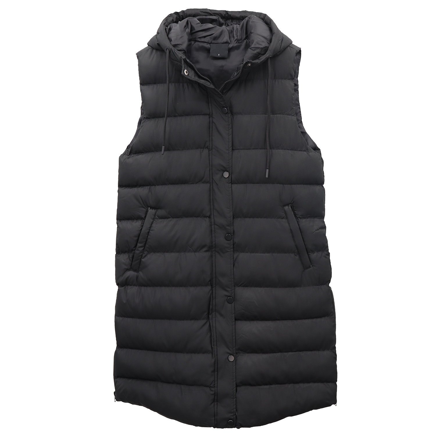 V474-674158-202507050125-00 Women's Longline Padded Vest Hooded Jacket Puffer Puffy Quilted Zip Coat Gilet, Black, 18 - Image 1