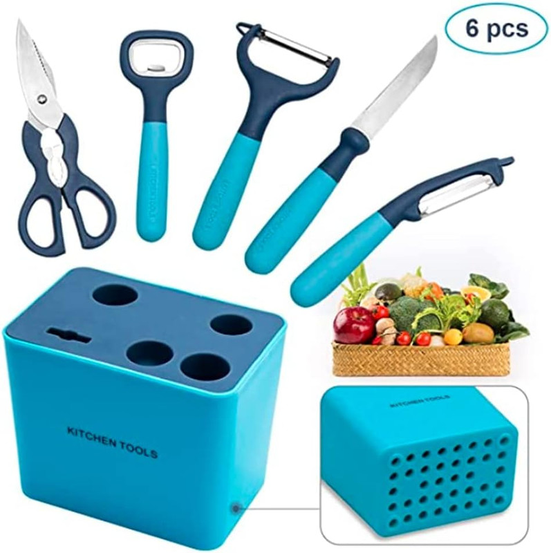 V498-KITCHENTOOLS-202508260910-00 Kitchen Knife Scissor Corkscrew Peeler Tool Set with Stand Holder - Image 1