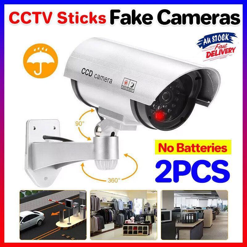 V528-2PCSSOLARPOWER-SILVER-950620-202509251445-00 2pcs Dummy Security Camera with Flashing LED Outdoor Fake CCTV Surveillance Decoy - Image 1