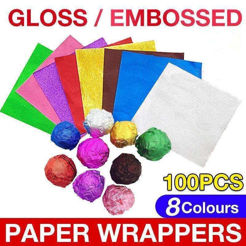 V528-9360312015156-202510010509-00 100PCS Tin Foil Aluminium Wrapping Square Chocolate Wrappers 10CM - Brown/Embossed - Image 1