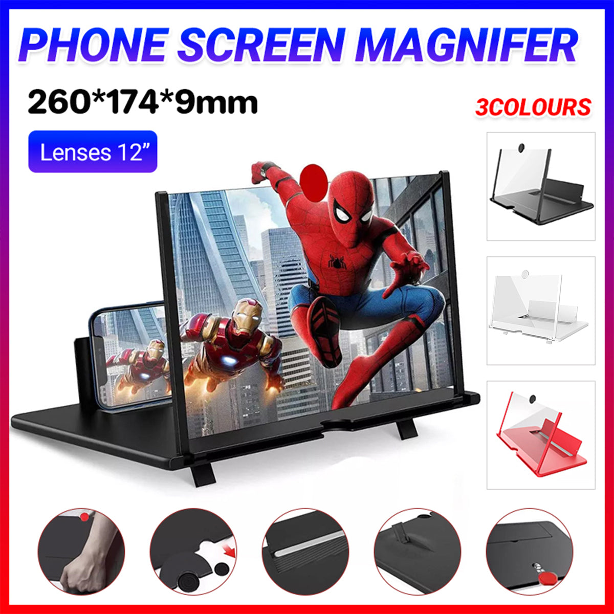 V528-9360312033341-202510010418-00 12" Folding Amplifier Stand Adjustable 3D Mobile Phone Screen Magnifier - White - Image 1