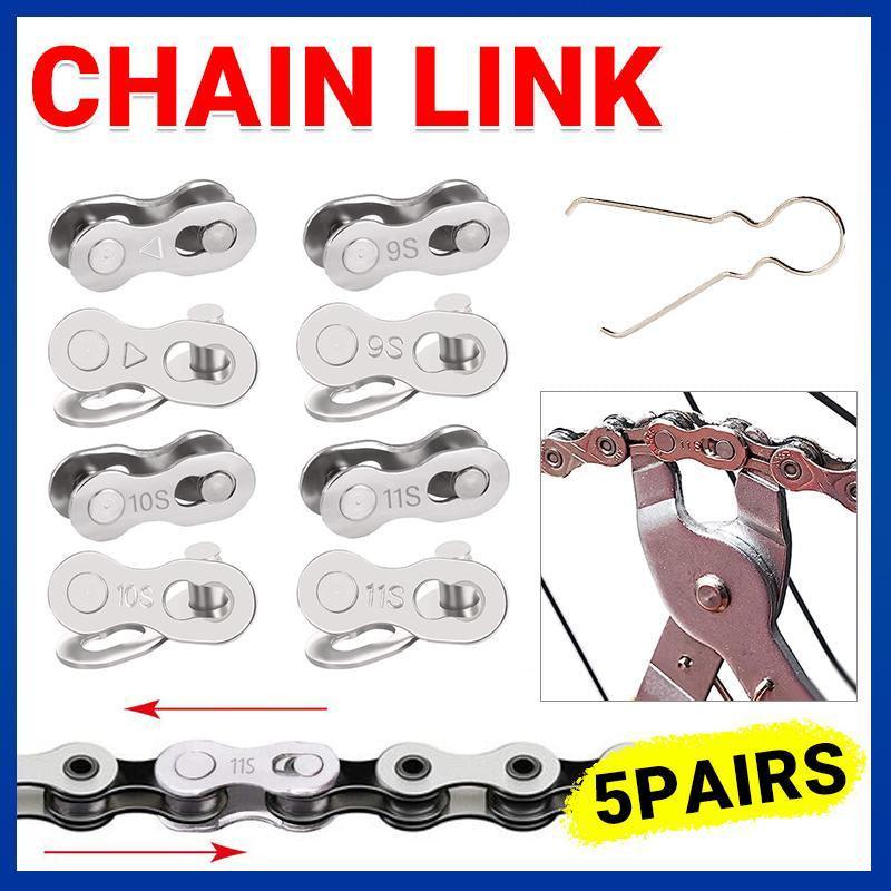 V528-9360312070148-202510010018-00 6/7/8/9/10/11 Speed 5 Pairs Bike Chain Master Link Connector QR + Simple Tool - 9 Speed Chain Link - Image 1