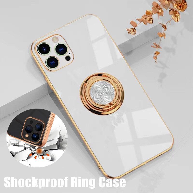 V528-9360312109671-202509302318-00 White Luxury Shockproof Silicone Ring Case Stand Cover for iPhone 14 13 12 Pro Max - iPhone 14 - Image 1