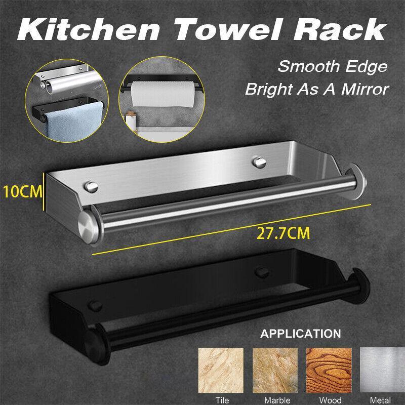 V528-9360312160214-202510010727-00 Paper Towel Holder Under Cabinet Wall Mount Stainless Steel Rack Kitchen - Black - Image 1