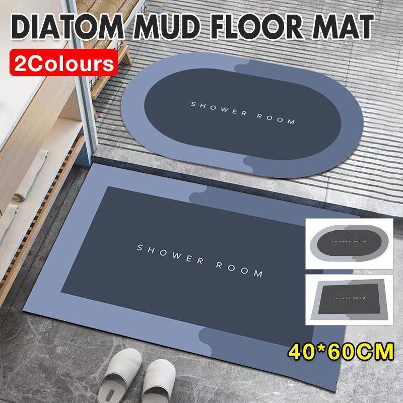 V528-9360312169293-202510011009-00 40*60CM Super Absorbent Floor Mat Soft Quick-Drying Non-Slip Diatom Mud Bath - Grey-Oval - Image 1