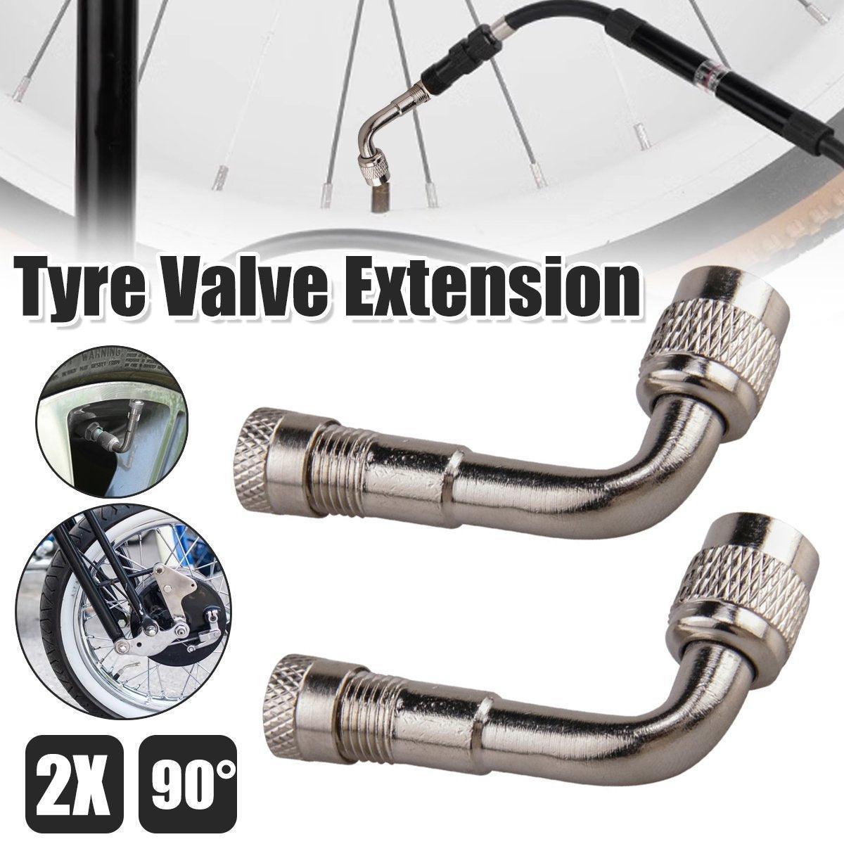 V528-AIR-TAP-2PCS-130762-202509251645-00 2X Car Motorbike Tyre Valve Extension Adaptor 90 Degree Angle Silver Nozzles - Image 1