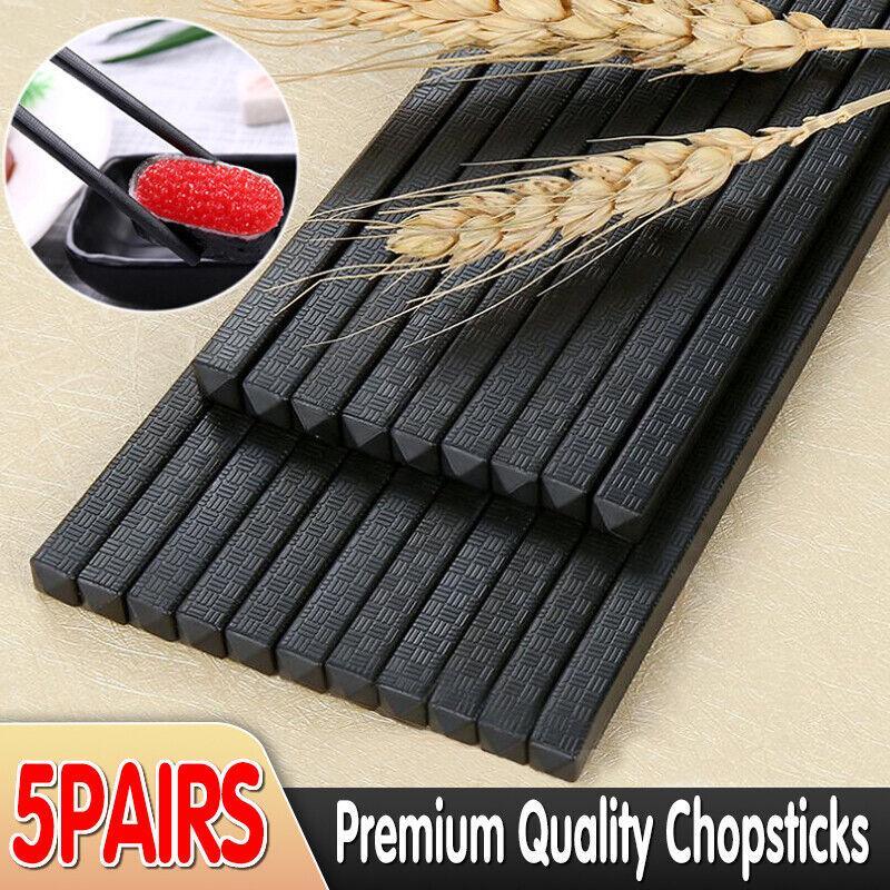 V528-ALLOYCHOPSTICKS-5PAIRS-437421-202509251340-00 5 Pairs Premium Quality Alloy Chinese Japanese Chopsticks Dishwasher Safe Black - Image 1