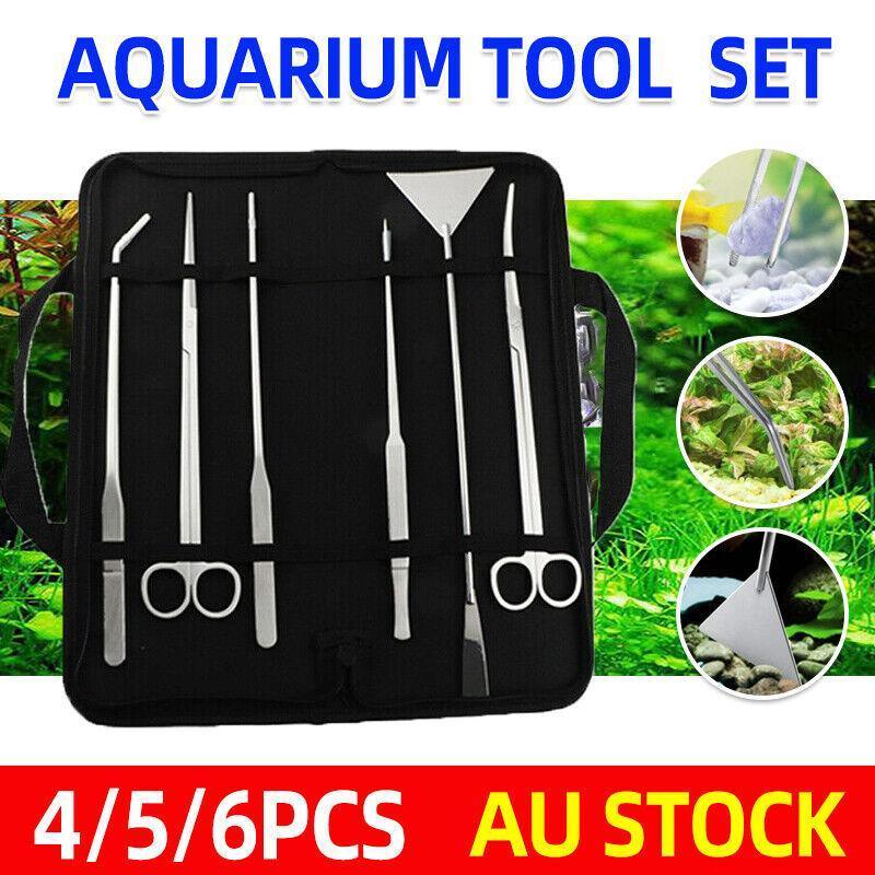 V528-AQUARIUMTOOL-4PCSTOOLBAG-298797-202509301854-00 Stainless Steel Aquarium Tool Set Tweezers Scissors Spatula Kit 4 5 6PCS - 4PCS Tool + Bag - Image 1