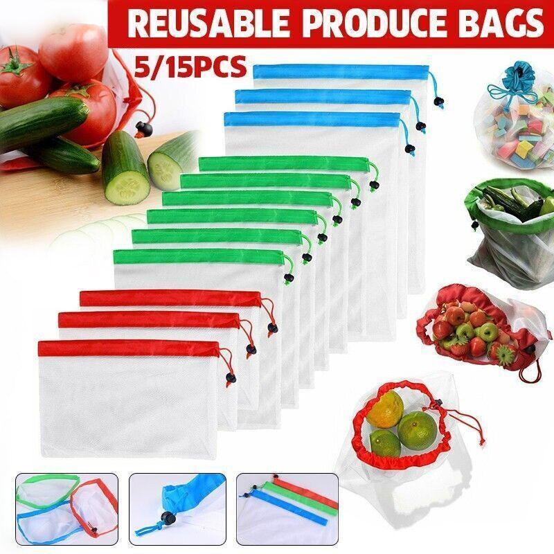 V528-BAG-SMALLRED-5PCS-33988-202509301954-00 Up 15X Eco Friendly Reusable Mesh Produce Bags Superior Double Stitched Strength - 5PCS Small Red - Image 1
