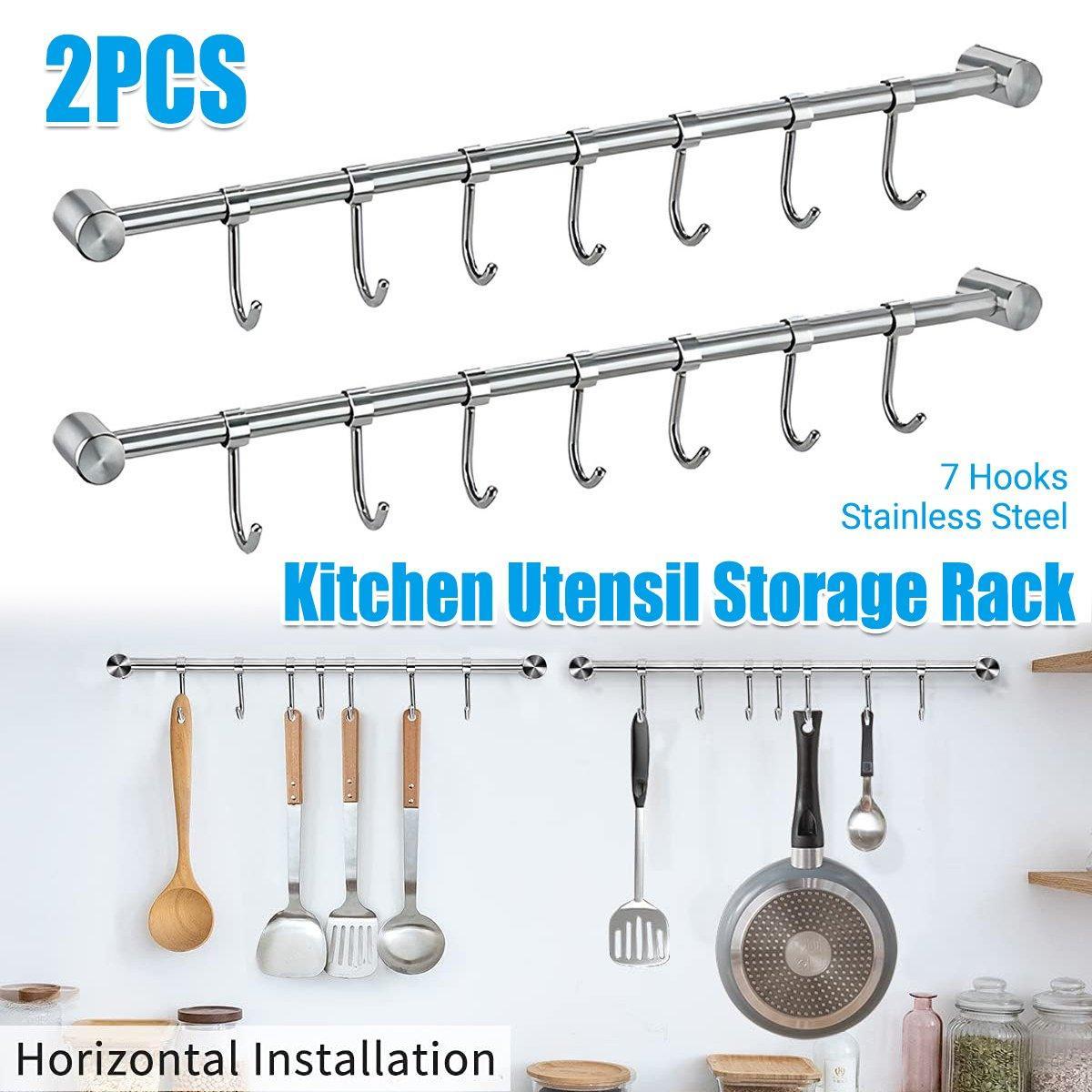 V528-BATHROOM-HOOK-400MM-7HOOK-495158-202509291909-00 2PCS 304 Stainless Steel Bathroom Towel Hook Wall Mounted Clothes Kitchen Hanger - Image 1