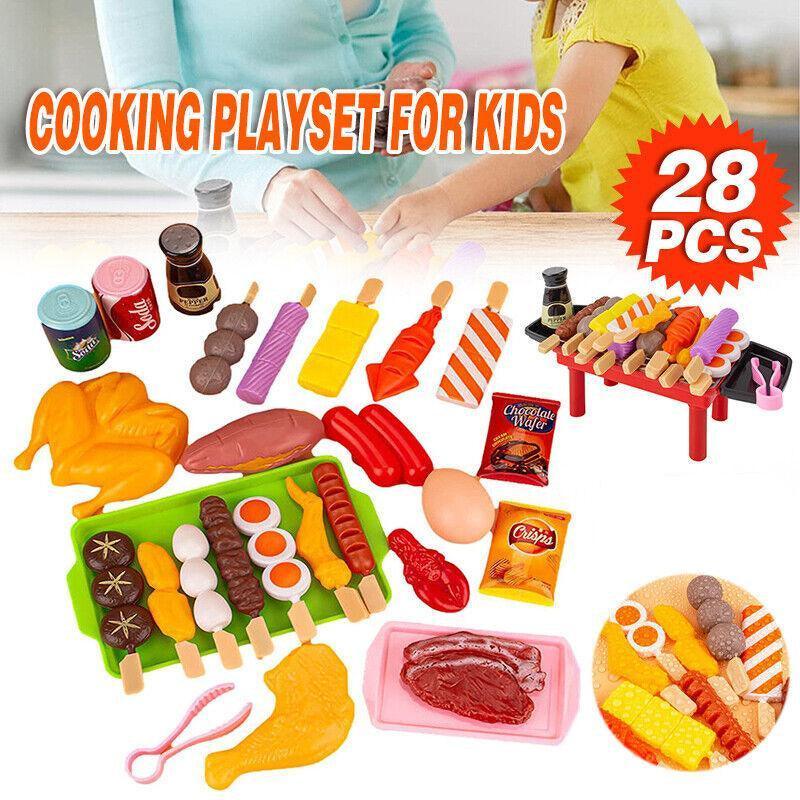 V528-BBQTOYS-28PCS-78011-202509291654-00 28PCS Pretend BBQ Grill Cooking Food Toy Set for Role Play - Image 1