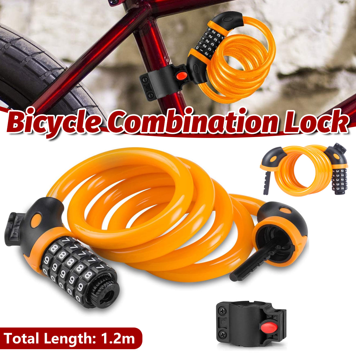 V528-BICYCLE-LOCK-ORANGE-986154-202509291418-00 Bike Bicycle Cycling Lock 5 Digit Combination Security Cable Lock Anti Theft - Image 1
