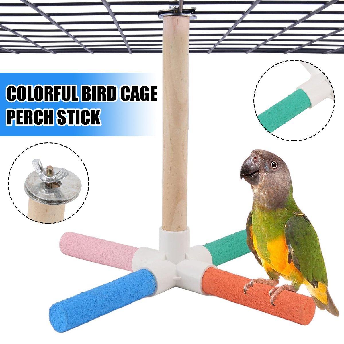 V528-BIRD-TOY-921071-202509251321-00 Parrot Toy Bird Stand Colorful Umbrella Perch Claw Grinding Stick 4 Colours - Image 1