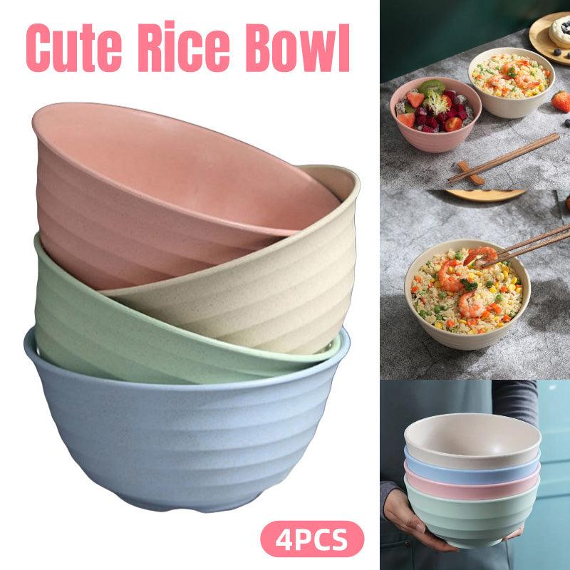 V528-BOWL-4PCS-17CM-296065-202509250946-00 4pcs Wheat Straw Rice Bowl Round Noodle Bowl Drop Proof Kitchen Tableware Set - Image 1