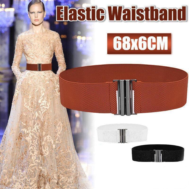 V528-BUCKLECINCH-WHITE-109906-202510010927-00 3Colours Waist Belt Elastic Waistband Stretch Women Dress Metal Buckle Cinch Au - White - Image 1